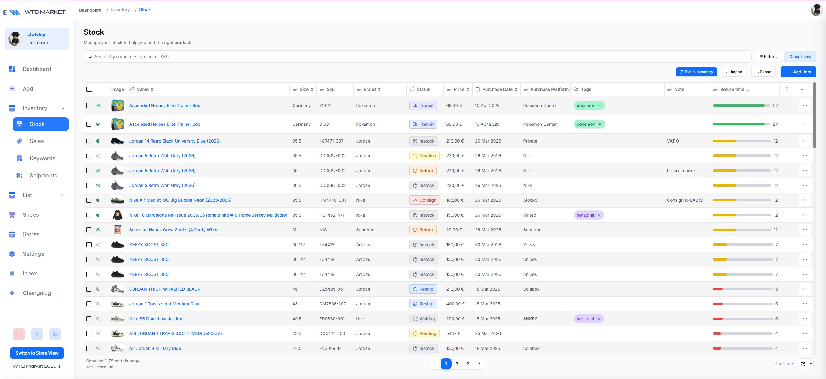 WTB Market inventory — desktop view
